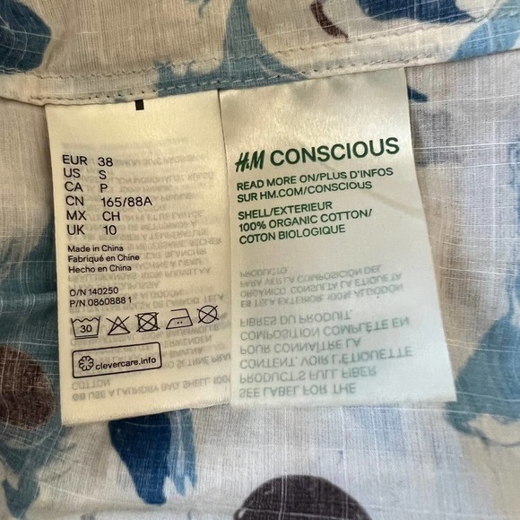 H&M Conscious Smock Dress with Puffed Sleeves Blue Watercolor Size Small - Picture 15 of 16